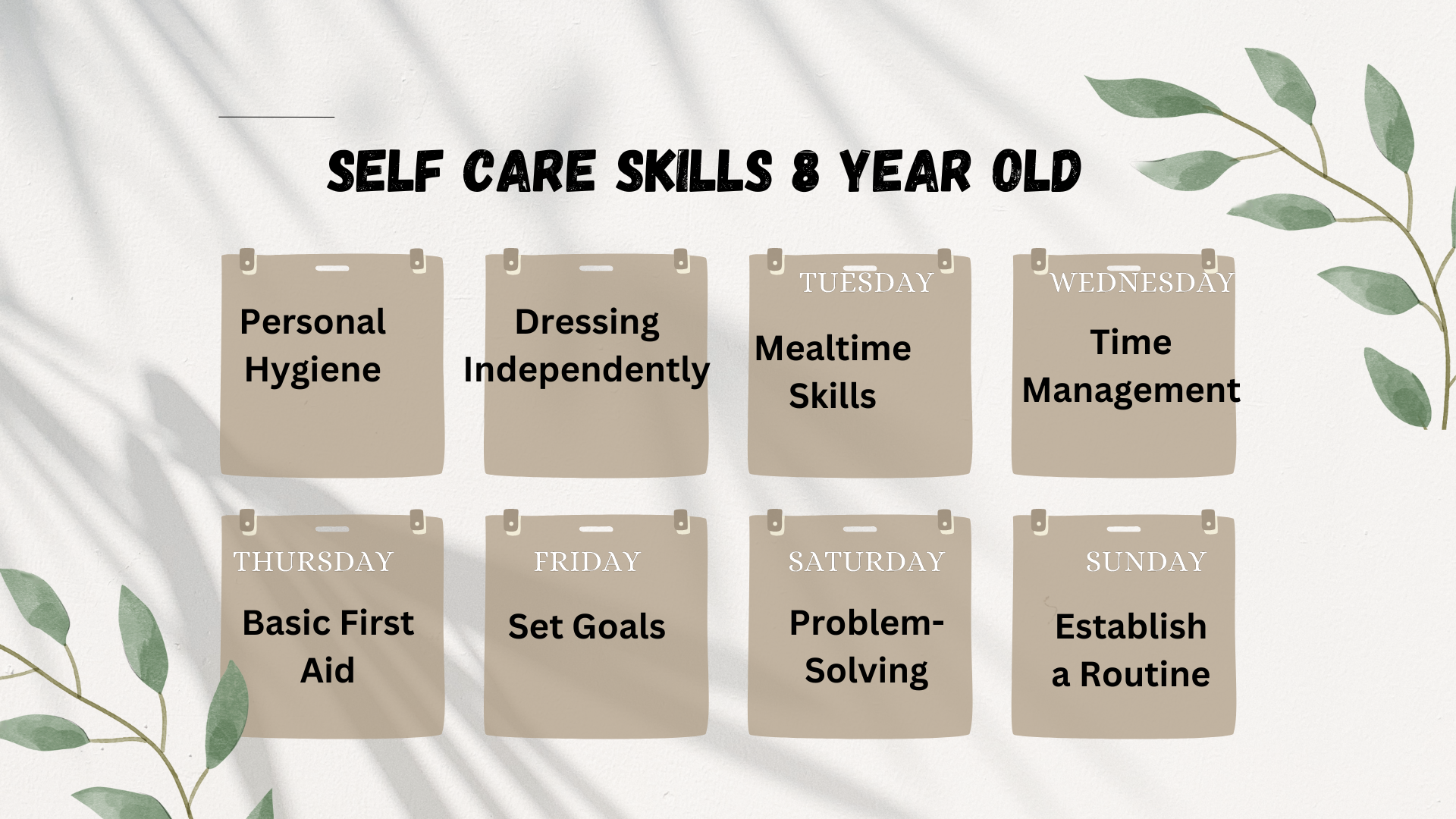 Self Care skills 8 year old